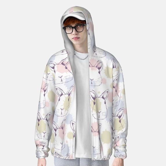 Lsque Hand Drawn Rabbit UPF 50+ Lightweight Sun Protection Men's Women's Long Sleeve Shirt, Hoodie Performance -Small
