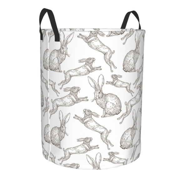 Lsque Hand Drawn Rabbit pattern Laundry Hamper Basket, Tall Woven Rope Hamper Basket for Clothes, Lightweight Storage Basket, Collapsible Waterproof-Medium