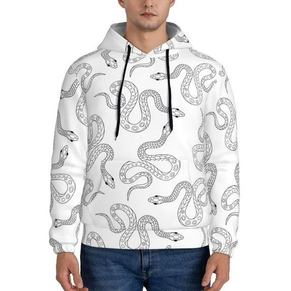Lsque Hand Drawn Snake Pattern Casual Men's Hoodie,Hooded Sweatshirt with Kangaroo Pocket,Pullover Hoodie-Small