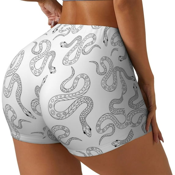 Lsque Hand Drawn Snake Pattern High Waisted Biker Shorts for Women-Tummy Control Fitness Athletic Workout Running Yoga Gym Shorts,Moisture-Wicking-Medium