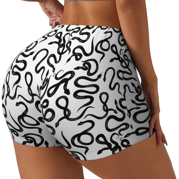 Lsque Hand Drawn Snake Pattern High Waisted Biker Shorts for Women-Tummy Control Fitness Athletic Workout Running Yoga Gym Shorts,Moisture-Wicking-Small