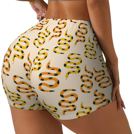 Lsque Hand Drawn Snake Pattern High Waisted Biker Shorts for Women-Tummy Control Fitness Athletic Workout Running Yoga Gym Shorts,Moisture-Wicking-Small