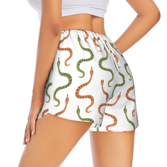 Lsque Hand Drawn Snake Printed Women's Running Shorts with Liner Pockets,Elastic Quick Dry Workout Athletic Gym Yoga Shorts,Womens High Waist Shorts-X-Large