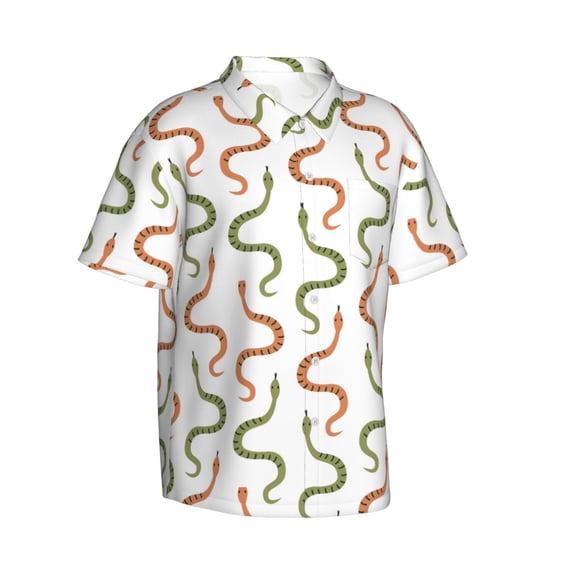 Lsque Hand Drawn Snake pattern Hawaiian Shirt for Men, Unisex Summer Beach Casual Short Sleeve Button Down Shirts-Medium