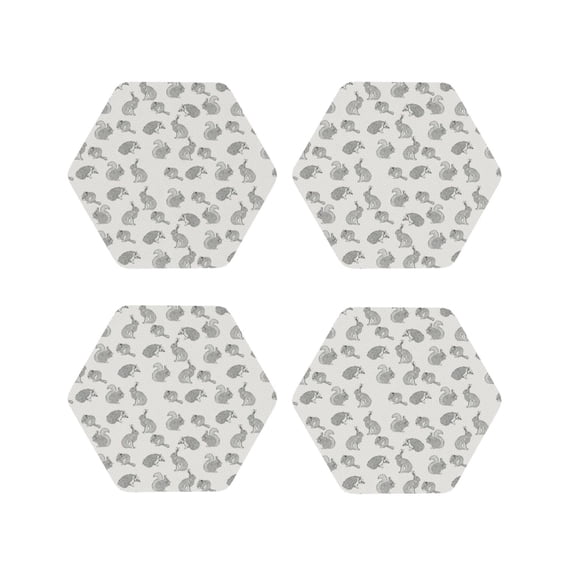 Lsque Hand Drawn Squirrel Pattern 4" Drink Coasters Set of 4, PVC Leather Absorbent Coasters, Table Coaster Set Decorative Coffee Cup Coasters Housewarming Gift -Hexagon