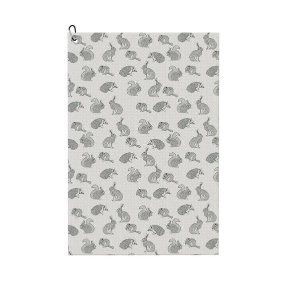 Lsque Hand Drawn Squirrel Premium Golf Towel - Ultra Absorbent and Quick Drying Microfiber Towel with Carabiner - Gift for Men -24" X 16"