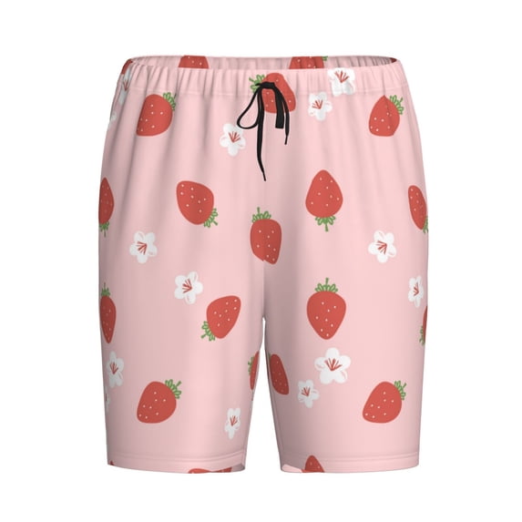 Lsque Hand Drawn Strawberry Mens Sleep Pajama Shorts,Short Pajama Pants, Cotton Ultra-Soft Knit-Medium