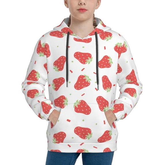 Lsque Hand Drawn Strawberry Patten Youth Hoodie Sweatshirt Pullover with Kangaroo Pocket Boys and Girls Hoodie Warm Hoodie for Kids-Medium