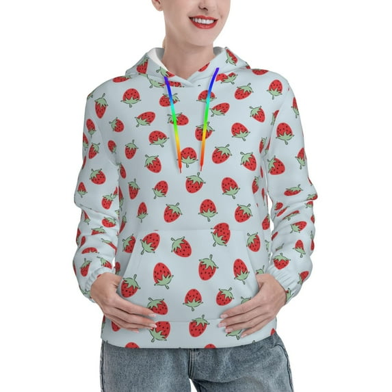 Lsque Hand Drawn Strawberry Pattern Casual Women's Hoodie,Hooded Sweatshirt with Kangaroo Pocket,Pullover Hoodie with Eye-catching Drawstrings-Medium