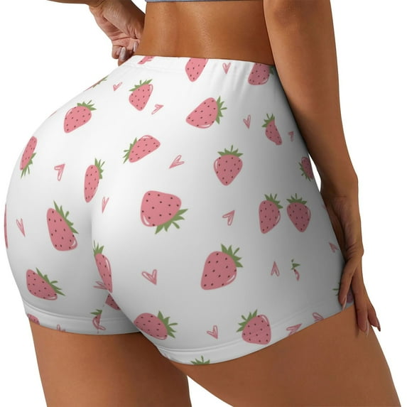 Lsque Hand Drawn Strawberry Pattern High Waisted Biker Shorts for Women-Tummy Control Fitness Athletic Workout Running Yoga Gym Shorts,Moisture-Wicking-Large