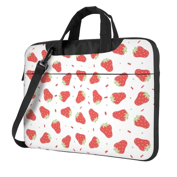 Lsque Hand Drawn Strawberry Pattern Laptop Bag – Portable & Slim Single-Shoulder Computer Case with Adjustable Strap, Protective, Lightweight for 13”/14”/15.6” Laptops