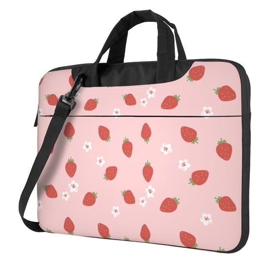 Lsque Hand Drawn Strawberry Pattern Laptop Bag – Portable & Slim Single-Shoulder Computer Case with Adjustable Strap, Protective, Lightweight for 13”/14”/15.6” Laptops