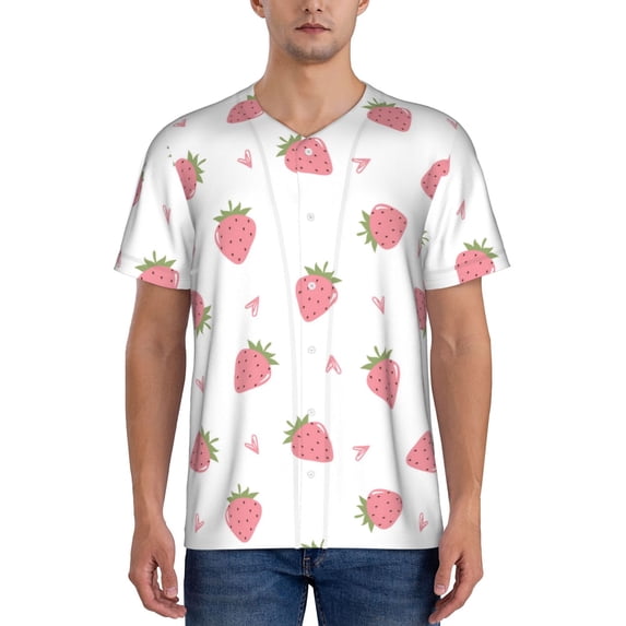 Lsque Hand Drawn Strawberry Pattern Mens Polo Golf Shirts Funny Graphics Shorts Sleeve Button Shirts Baseball T-shirt-XX-Large
