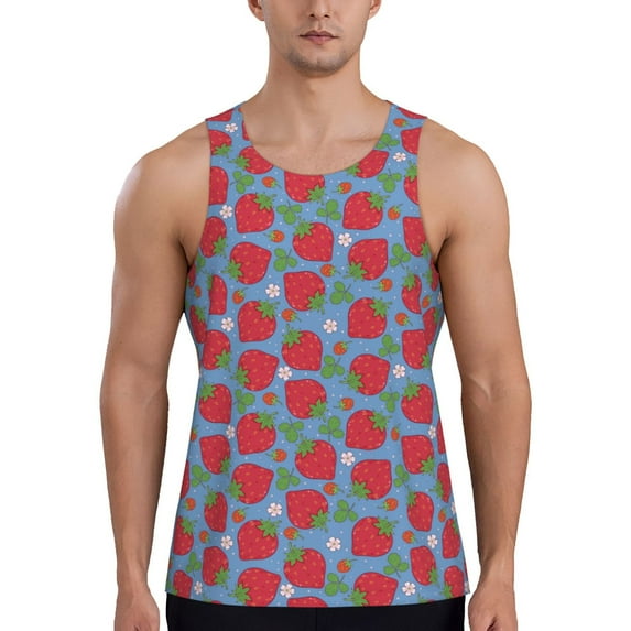 Lsque Hand Drawn Strawberry Pattern Mens Tank Tops Muscle Athletic Quick Dry Sleeveless Workout Fitness T Shirts Beach Tank Top, Loose-fit Sleeveless Shirt for Men-Medium