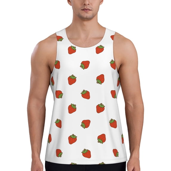 Lsque Hand Drawn Strawberry Pattern Mens Tank Tops Muscle Athletic Quick Dry Sleeveless Workout Fitness T Shirts Beach Tank Top, Loose-fit Sleeveless Shirt for Men-XX-Large