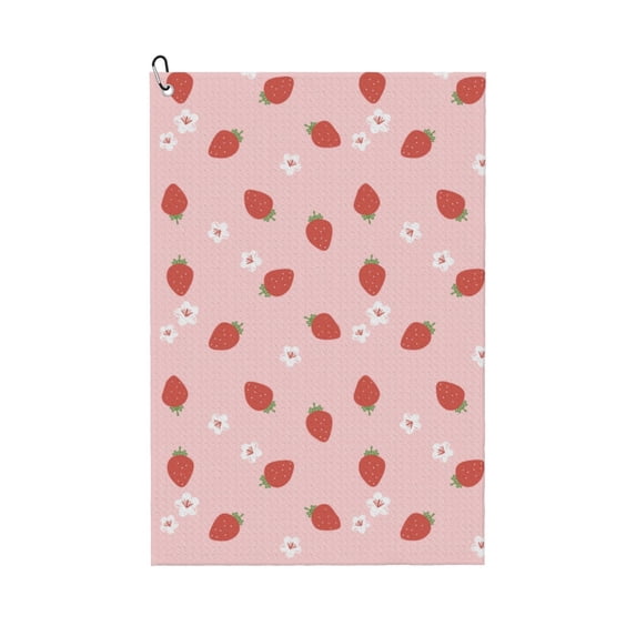 Lsque Hand Drawn Strawberry Premium Golf Towel - Ultra Absorbent and Quick Drying Microfiber Towel with Carabiner - Gift for Men -24" X 16"