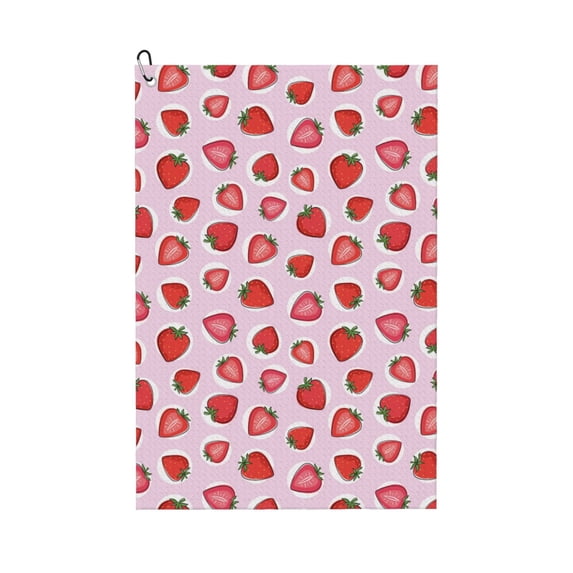 Lsque Hand Drawn Strawberry Premium Golf Towel - Ultra Absorbent and Quick Drying Microfiber Towel with Carabiner - Gift for Men -24" X 16"