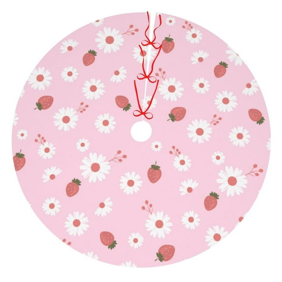 Lsque Hand Drawn Strawberry Print Christmas Tree Skirt, Tree Skirt with Ties or Velcro, Perfect for Holiday Decorations, Halloween, and New Year-36"