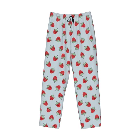 Lsque Hand Drawn Strawberry Print Men's Pajama Pants, Lounge Pant - Comfortable Home Wear,Elastic Waistband, Stylish Design-Medium