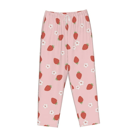 Lsque Hand Drawn Strawberry Print Women's Pajama Pants, Lounge Pant - Comfortable Home Wear,Elastic Waistband, Stylish Design-Large