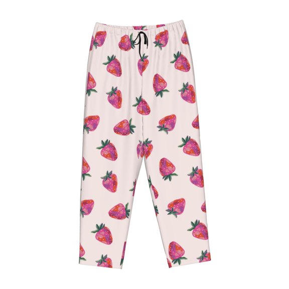 Lsque Hand Drawn Strawberry Print Women's Pajama Pants, Lounge Pant - Comfortable Home Wear,Elastic Waistband, Stylish Design-Medium