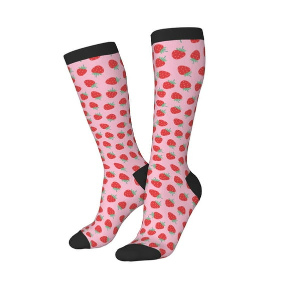 Lsque Hand Drawn Strawberry Printed Crew Socks Men's Women's LightWeight Thin Casual Calf Socks ,Knee High Socks,Cotton Socks