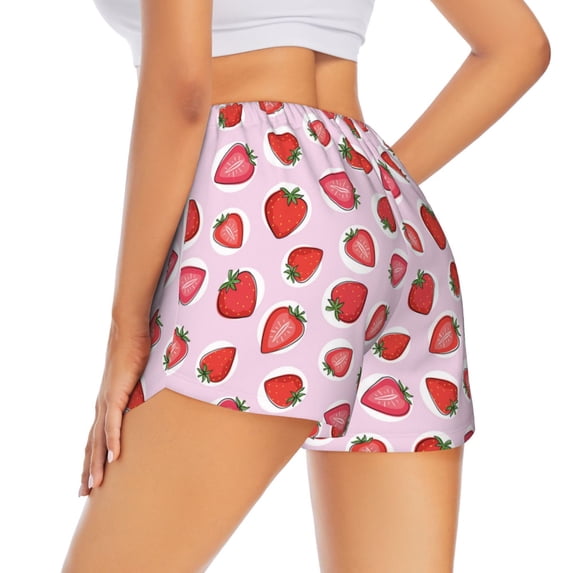 Lsque Hand Drawn Strawberry Printed Women's Running Shorts with Liner Pockets,Elastic Quick Dry Workout Athletic Gym Yoga Shorts,Womens High Waist Shorts-X-Large