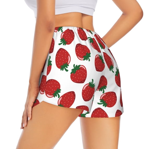 Lsque Hand Drawn Strawberry Printed Women's Running Shorts with Liner Pockets,Elastic Quick Dry Workout Athletic Gym Yoga Shorts,Womens High Waist Shorts-Large