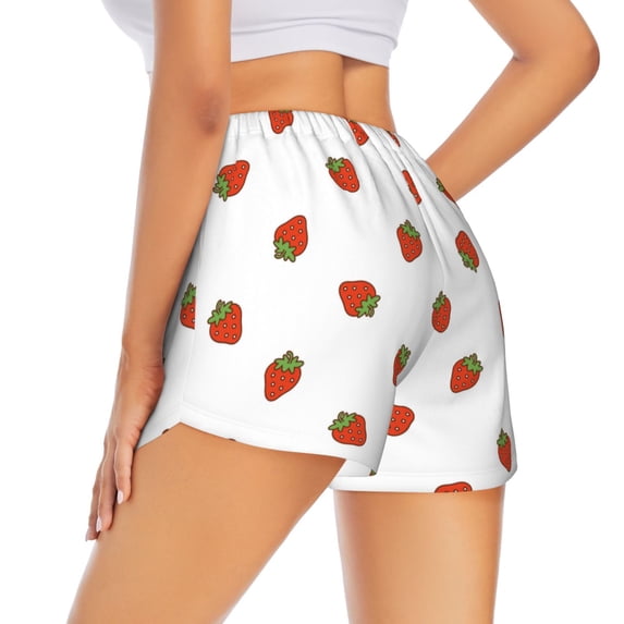 Lsque Hand Drawn Strawberry Printed Women's Running Shorts with Liner Pockets,Elastic Quick Dry Workout Athletic Gym Yoga Shorts,Womens High Waist Shorts-Large