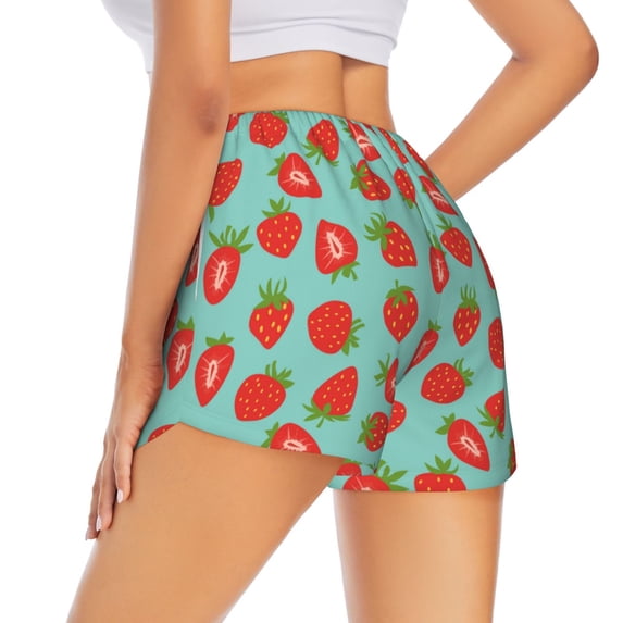 Lsque Hand Drawn Strawberry Printed Women's Running Shorts with Liner Pockets,Elastic Quick Dry Workout Athletic Gym Yoga Shorts,Womens High Waist Shorts-XX-Large