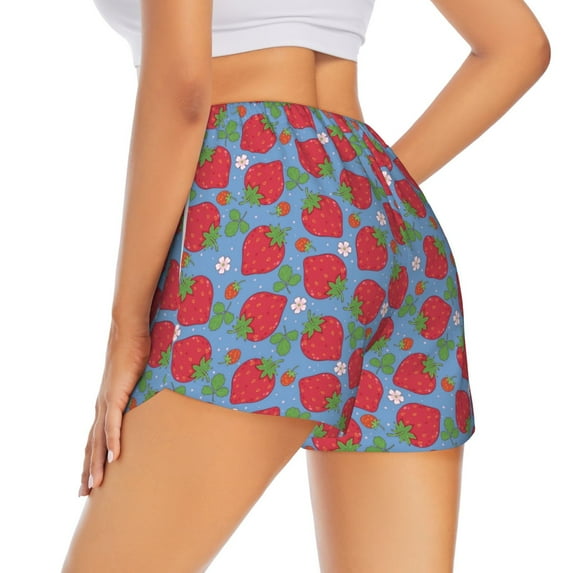Lsque Hand Drawn Strawberry Printed Women's Running Shorts with Liner Pockets,Elastic Quick Dry Workout Athletic Gym Yoga Shorts,Womens High Waist Shorts-Small