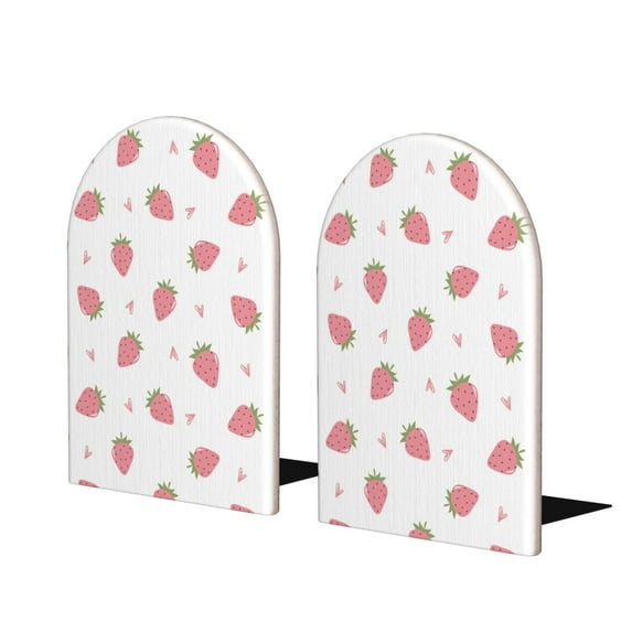 Lsque Hand Drawn Strawberry Printed Wood Bookends,Non-Skid Bookend for Shelves,Heavy Duty Support Bookends,Non-Slip Foam Pads for Office, Home, and Library,1 Pair