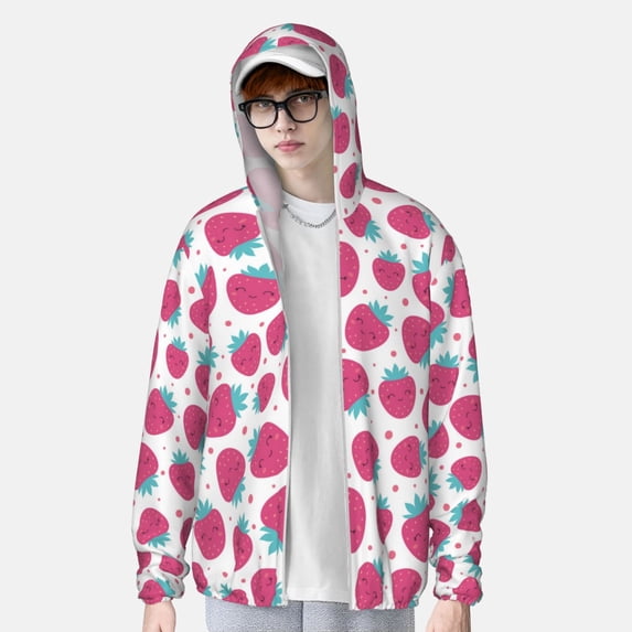 Lsque Hand Drawn Strawberry UPF 50+ Lightweight Sun Protection Men's Women's Long Sleeve Shirt, Hoodie Performance -Large
