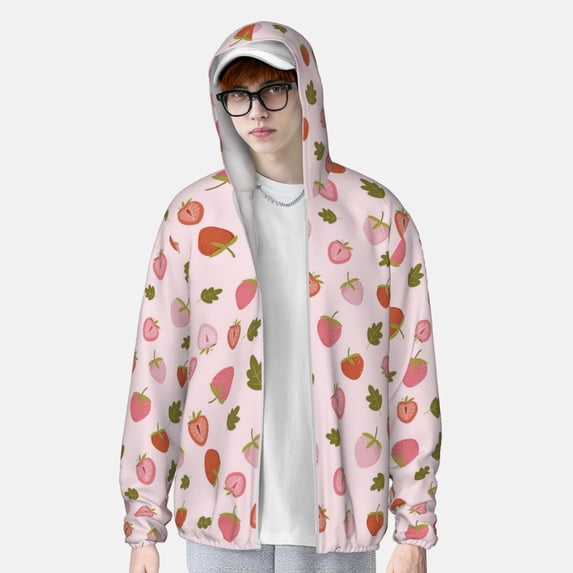 Lsque Hand Drawn Strawberry UPF 50+ Lightweight Sun Protection Men's Women's Long Sleeve Shirt, Hoodie Performance -X-Large