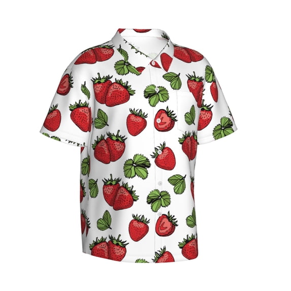 Lsque Hand Drawn Strawberry pattern Hawaiian Shirt for Men, Unisex Summer Beach Casual Short Sleeve Button Down Shirts-3X-Large