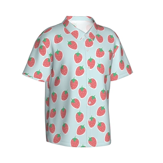 Lsque Hand Drawn Strawberry pattern Hawaiian Shirt for Men, Unisex Summer Beach Casual Short Sleeve Button Down Shirts-3X-Large