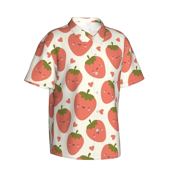 Lsque Hand Drawn Strawberry pattern Hawaiian Shirt for Men, Unisex Summer Beach Casual Short Sleeve Button Down Shirts-3X-Large