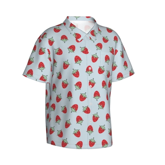 Lsque Hand Drawn Strawberry pattern Hawaiian Shirt for Men, Unisex Summer Beach Casual Short Sleeve Button Down Shirts-Medium