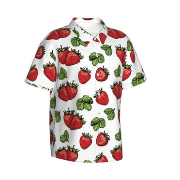 Lsque Hand Drawn Strawberry pattern Hawaiian Shirt for Men, Unisex Summer Beach Casual Short Sleeve Button Down Shirts-XX-Large
