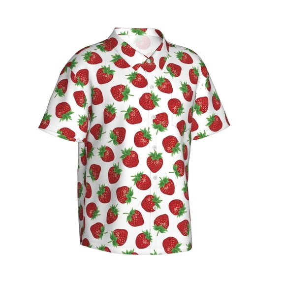 Lsque Hand Drawn Strawberry pattern Hawaiian Shirt for Men, Unisex Summer Beach Casual Short Sleeve Button Down Shirts-