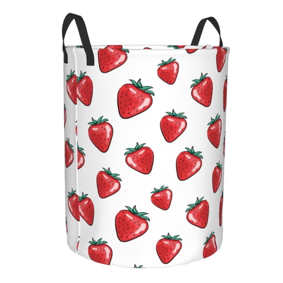 Lsque Hand Drawn Strawberry pattern Laundry Hamper Basket, Tall Woven Rope Hamper Basket for Clothes, Lightweight Storage Basket, Collapsible Waterproof-Medium