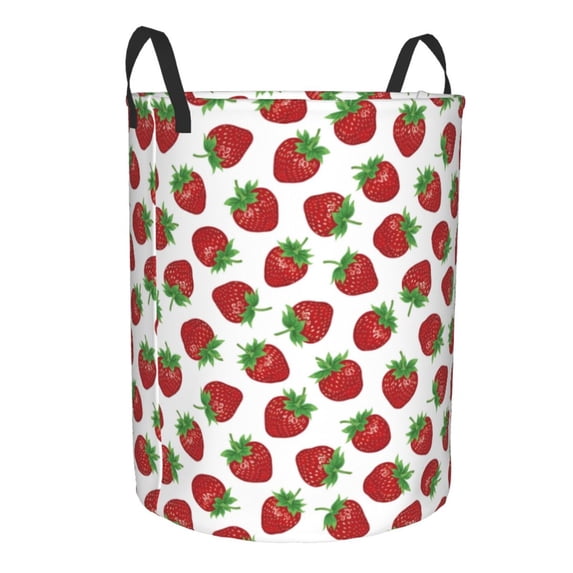 Lsque Hand Drawn Strawberry pattern Laundry Hamper Basket, Tall Woven Rope Hamper Basket for Clothes, Lightweight Storage Basket, Collapsible Waterproof-Small
