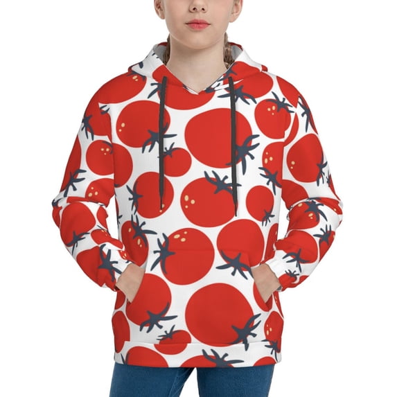Lsque Hand Drawn Tomatoes Patten Youth Hoodie Sweatshirt Pullover with Kangaroo Pocket Boys and Girls Hoodie Warm Hoodie for Kids-X-Large