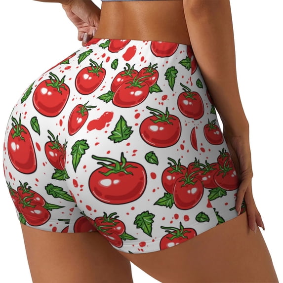 Lsque Hand Drawn Tomatoes Pattern High Waisted Biker Shorts for Women-Tummy Control Fitness Athletic Workout Running Yoga Gym Shorts,Moisture-Wicking-XX-Large