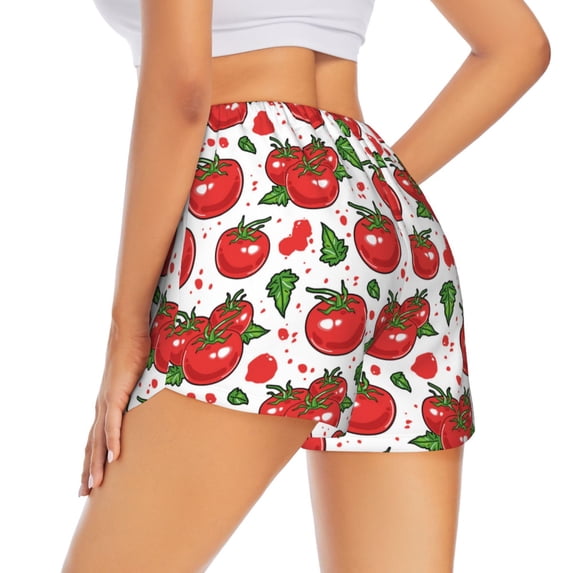 Lsque Hand Drawn Tomatoes Printed Women's Running Shorts with Liner Pockets,Elastic Quick Dry Workout Athletic Gym Yoga Shorts,Womens High Waist Shorts-Small
