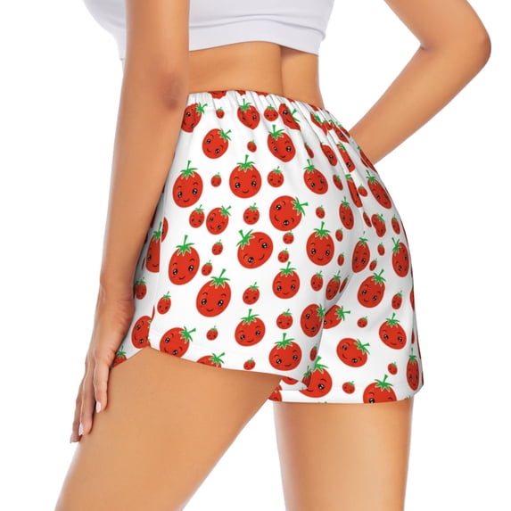 Lsque Hand Drawn Tomatoes Printed Women's Running Shorts with Liner Pockets,Elastic Quick Dry Workout Athletic Gym Yoga Shorts,Womens High Waist Shorts-X-Large