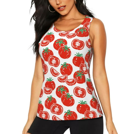 Lsque Hand Drawn Tomatoes Printed Workout Tank Tops for Women, Athletic Sports Tank Tops, Compression Sleeveless Dry Fit Shirts,Sleeveless Yoga Shirt-X-Large