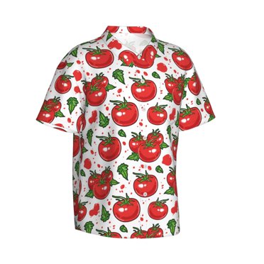 Lsque Hand Drawn Tomatoes pattern Hawaiian Shirt for Men, Unisex Summer Beach Casual Short Sleeve Button Down Shirts-3X-Large