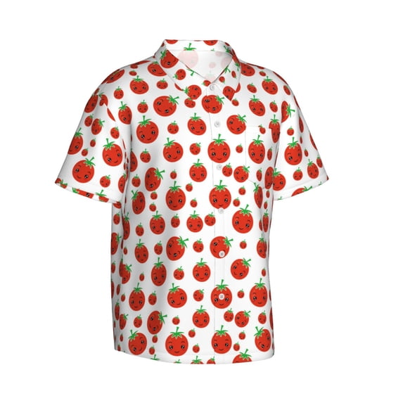 Lsque Hand Drawn Tomatoes pattern Hawaiian Shirt for Men, Unisex Summer Beach Casual Short Sleeve Button Down Shirts-Small