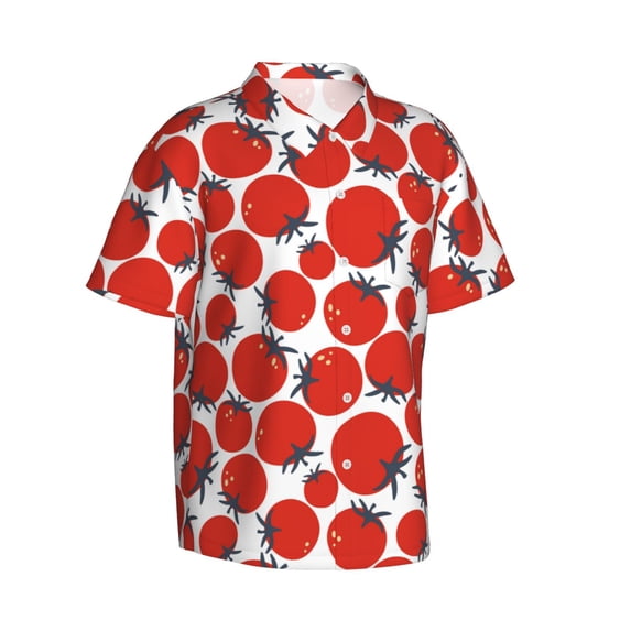 Lsque Hand Drawn Tomatoes pattern Hawaiian Shirt for Men, Unisex Summer Beach Casual Short Sleeve Button Down Shirts-Small